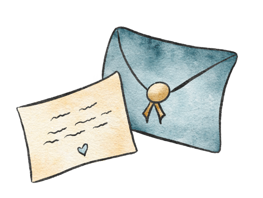 Invitación y sobre estilo Nagare Ilustración de una invitación con el sobre a juego y sello de lacre