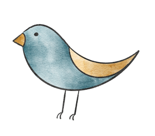 Ilustración pajarito estilo Nagare Ilustración pajarito estilo Nagare en colores azul y amarillo mostaza