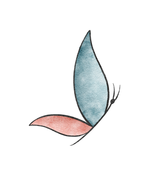 Ilustración de mariposa en tonos azules y rosas estilo Nagare Ink Paper